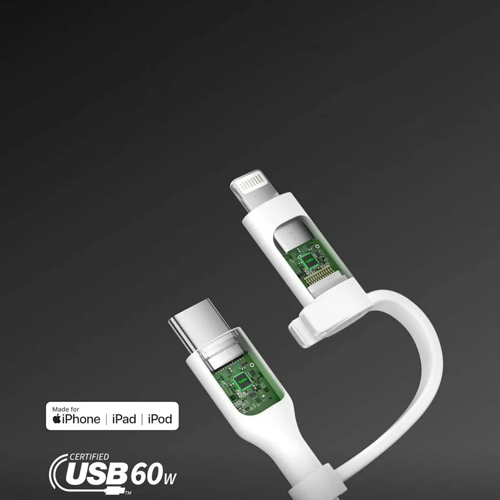 Câble Belkin BoostCharge Pro USB-C vers Lightning et USB-C Blanc 1,5m - 9