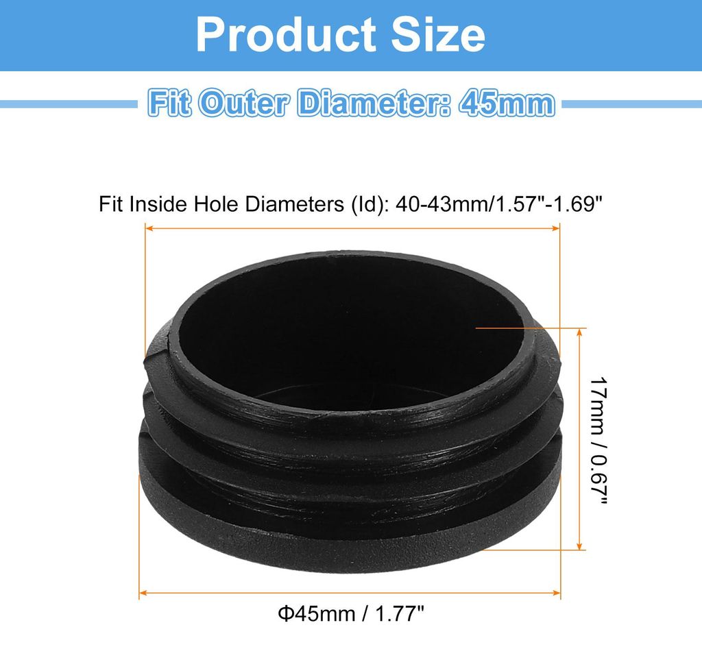 24 Stš¹ck Runde Abdeckkappen, Schwarze Blindstopfen, Rohrabdeckung aus Polyethylen 45mm (1,77 Zoll) M?belbeinrohr Einsatz Kunststoffkappen, Versc...