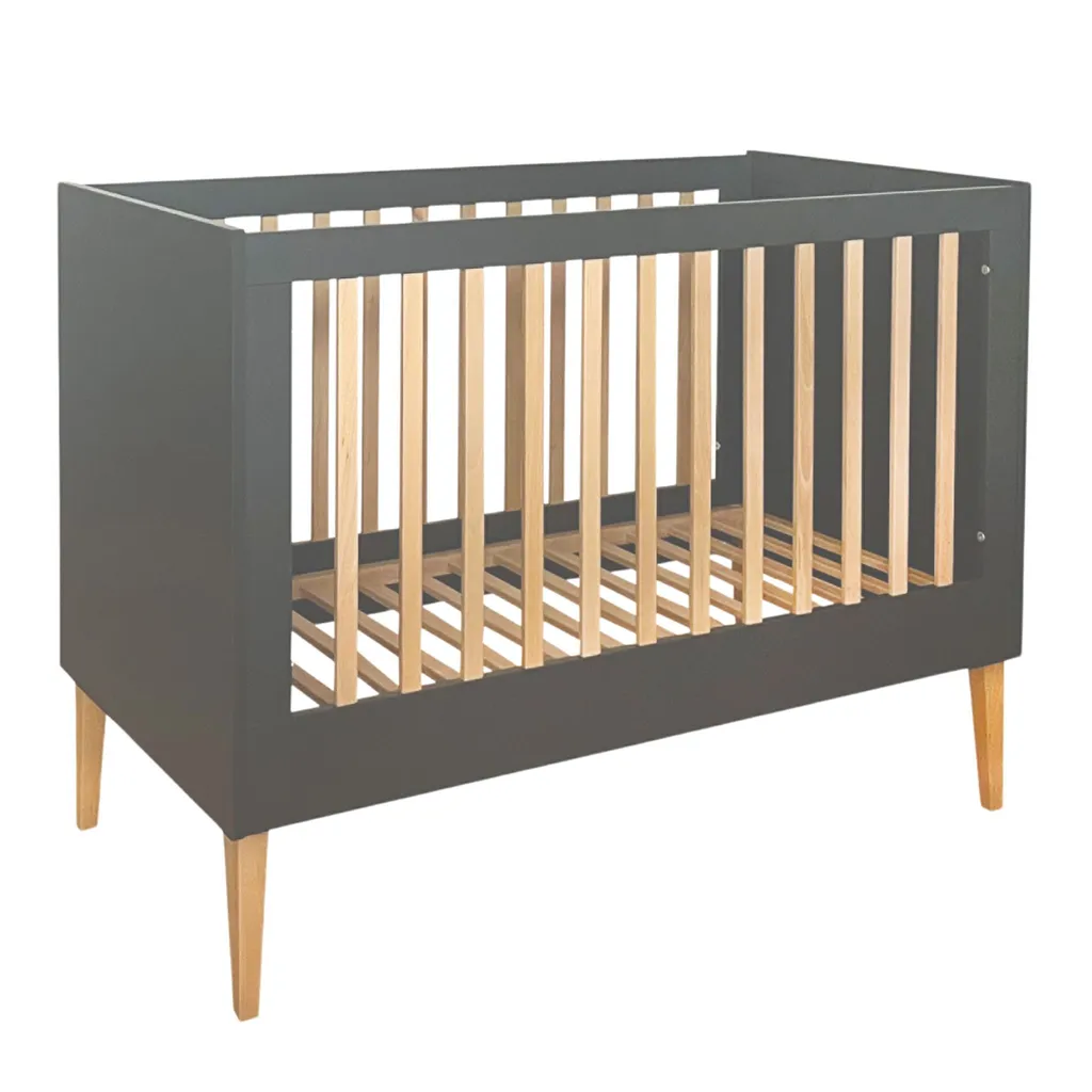 Lit bébé Ila en hêtre massif 120x60 cm gris, sommier réglable et sain