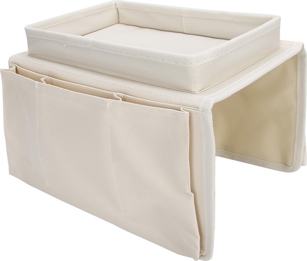 Sofa-Armlehnen-Organizer mit 4 Taschen für Fernbedienung, TV-Halterung und Getränkehalter, beige