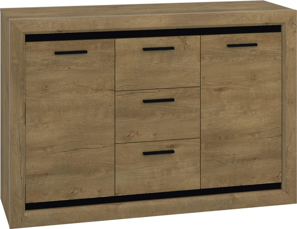 Sideboard "Baltica" Kommode 138x43x94cm Eiche Lefkase schwarz