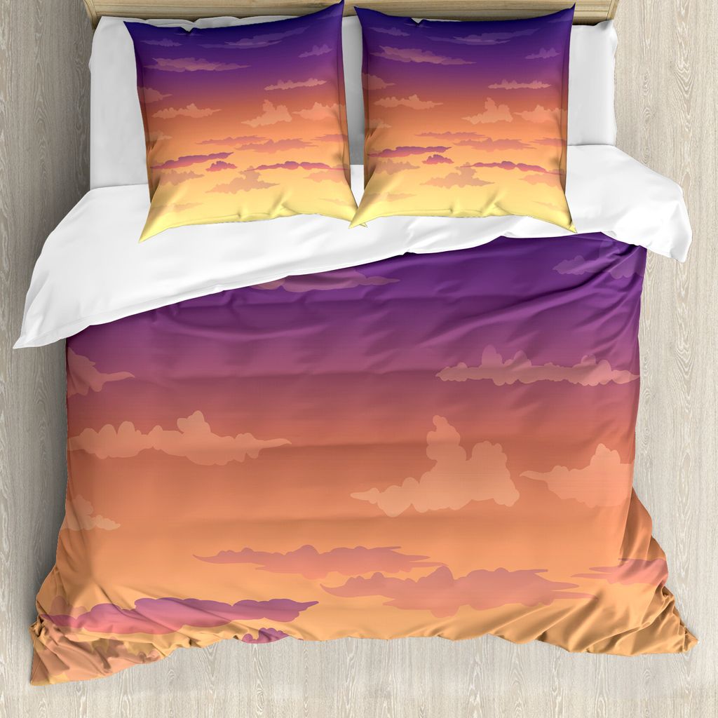 ABAKUHAUS Natürliche Farbe Bettbezug Set für Einzelbetten, Reiner Bunte Sonnenuntergang, Milbensicher Allergiker geeignet mit Kissenbezug, 155 cm...