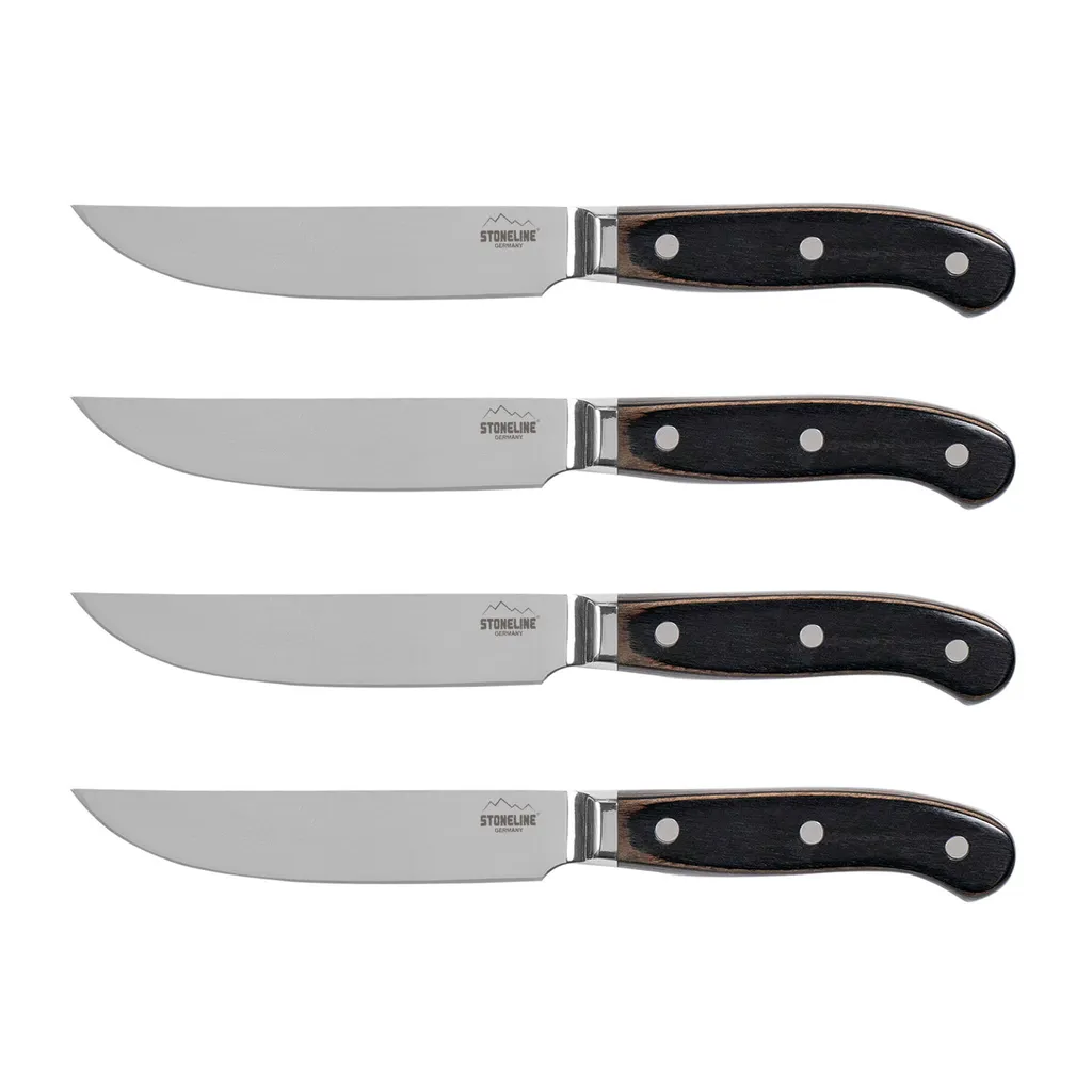 STONELINE Set 4 Coltelli Bistecca Acciaio Inox e Legno di Alta Qualità