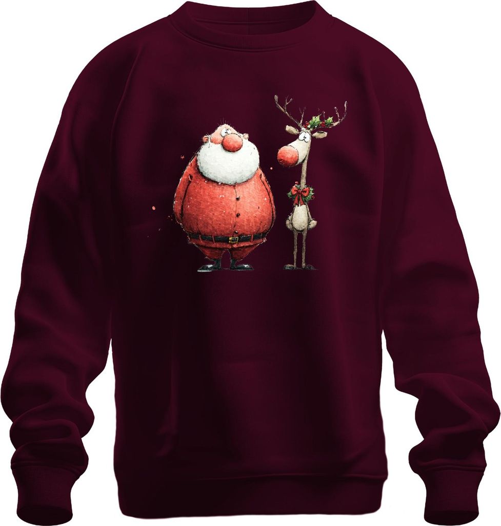 Lustiger Weihnachtsmann Rentier Aquarell Geschenk Retro Uni Sweatshirt Pullover, Burgundy, L