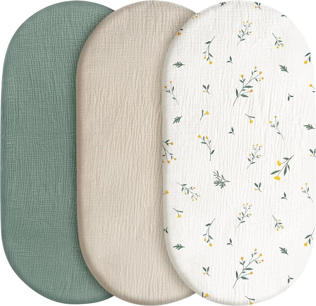 3er-Pack Bettlaken Spannbettlaken,Matratzenschoner für Laufgitter,100% Musselin-Baumwolle,Weiche und universelle Spannbettlaken