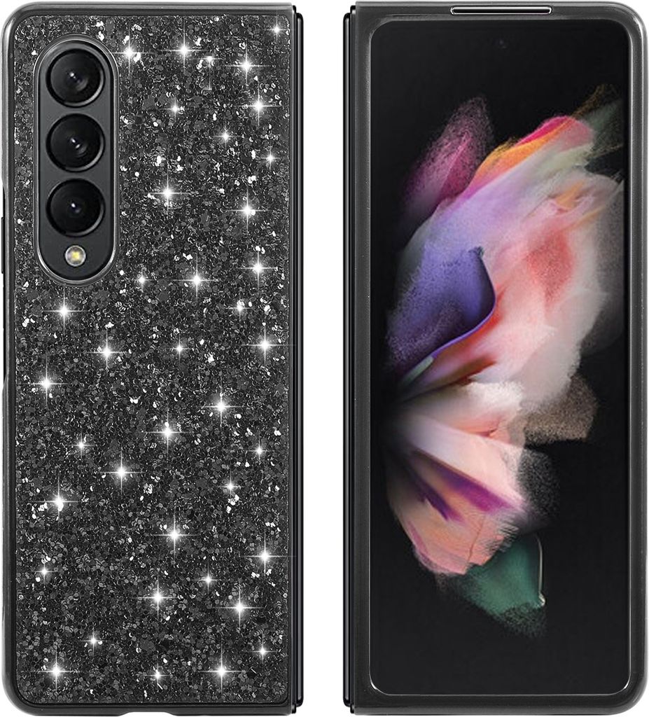 Für Samsung Galaxy Z Fold4 5G Glitzer Diamant Design Handy Tasche Hülle Schwarz