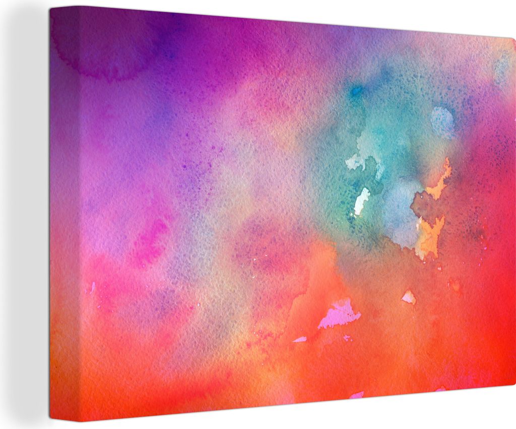 OneMillionCanvasses - Leinwandbilder - 140x90 cm, Aquarell - Abstrakt - Grün - Rot, Wandbilder Kunstdruck Wanddekoration - Foto auf Leinwand - G...