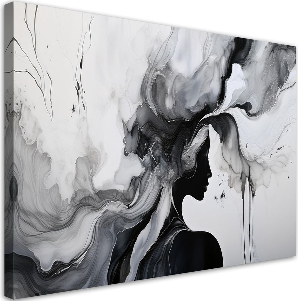 Leinwandbild Frau Abstraktion Schwarz-Weiß-Tinte 60x40 Feeby Schwarz-Weiß bild für die wand bereit zum aufhängen