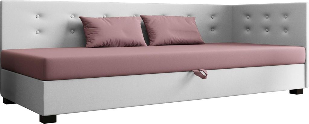 AURA SOFA Boxspringbett NEMO PLUS 120x195 Komplett-Set mit Bonell Matratze, Polsterbett mit Bettkästen - Rosa/Weiß, SAWANA 61/WEIß