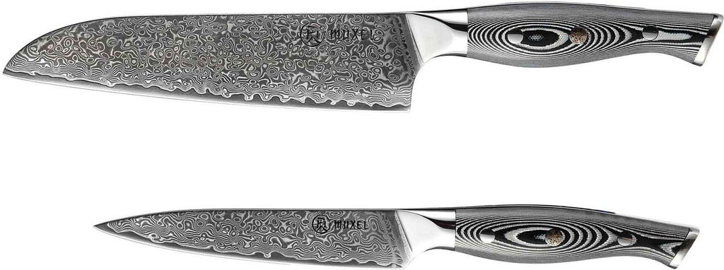 2-tlg Messer Set Damast V10 Edelstahl 62 Lagen extra scharf V - Kante für Links- und Rechtshänder