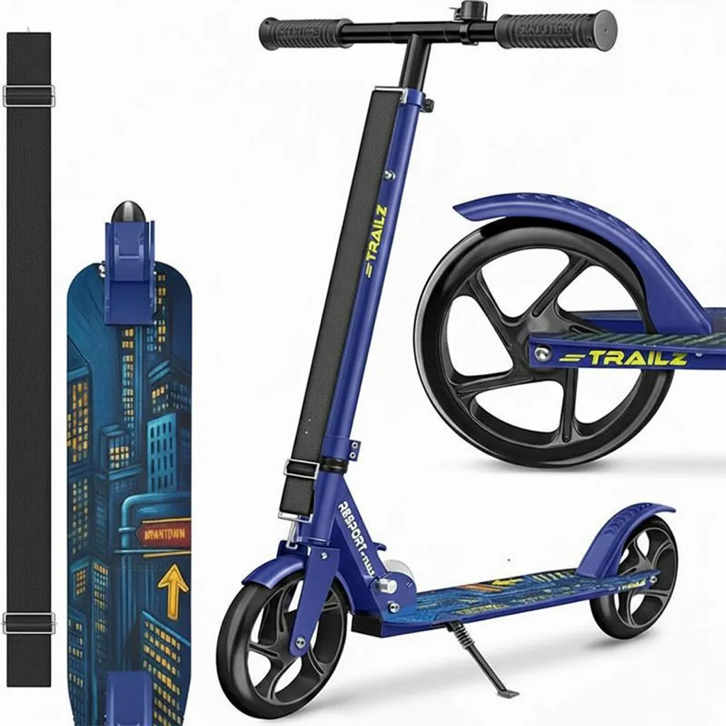 Trottinette pliable réglable hauteur jusqu'à 100 kg bleu foncé Modèle S1
