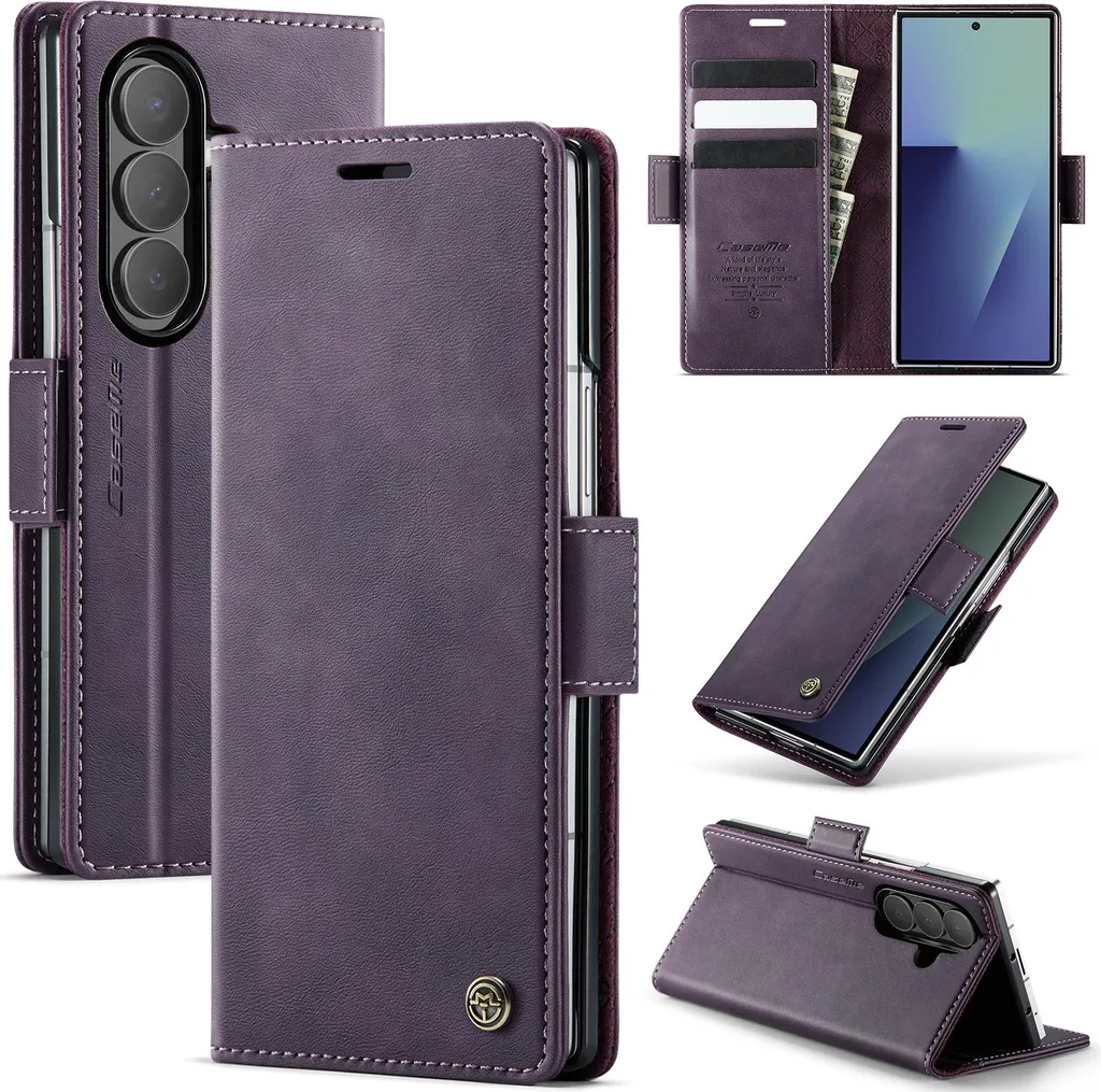Samsung Z Fold 7 Cover Pelle Viola RFID | Slim Wallet Magnetica