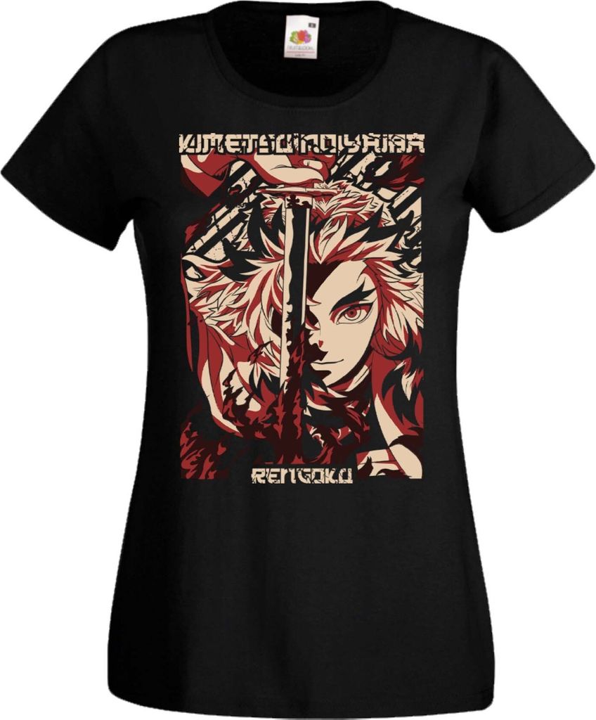 Damen T-Shirt Manga Anime Demon Anime Slayer Kyojuro Rengoku 01 Kyojuro Fire, Lady M / Schwarz