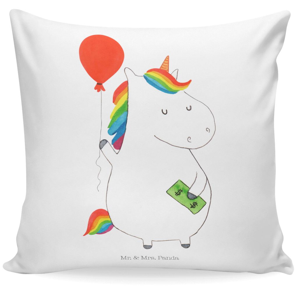 Mr. & Mrs. Panda kissen mikrofaser Einhorn Luftballon - Weiß - Geschenk, Dekokissen, Freundin, Sofakissen, Kuschel, Unicorn, Einhörner, kuschelki...
