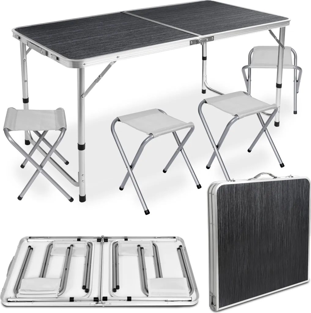 Table de pique-nique pliable 120x60 cm TRAMP, bois noir pour bivouac