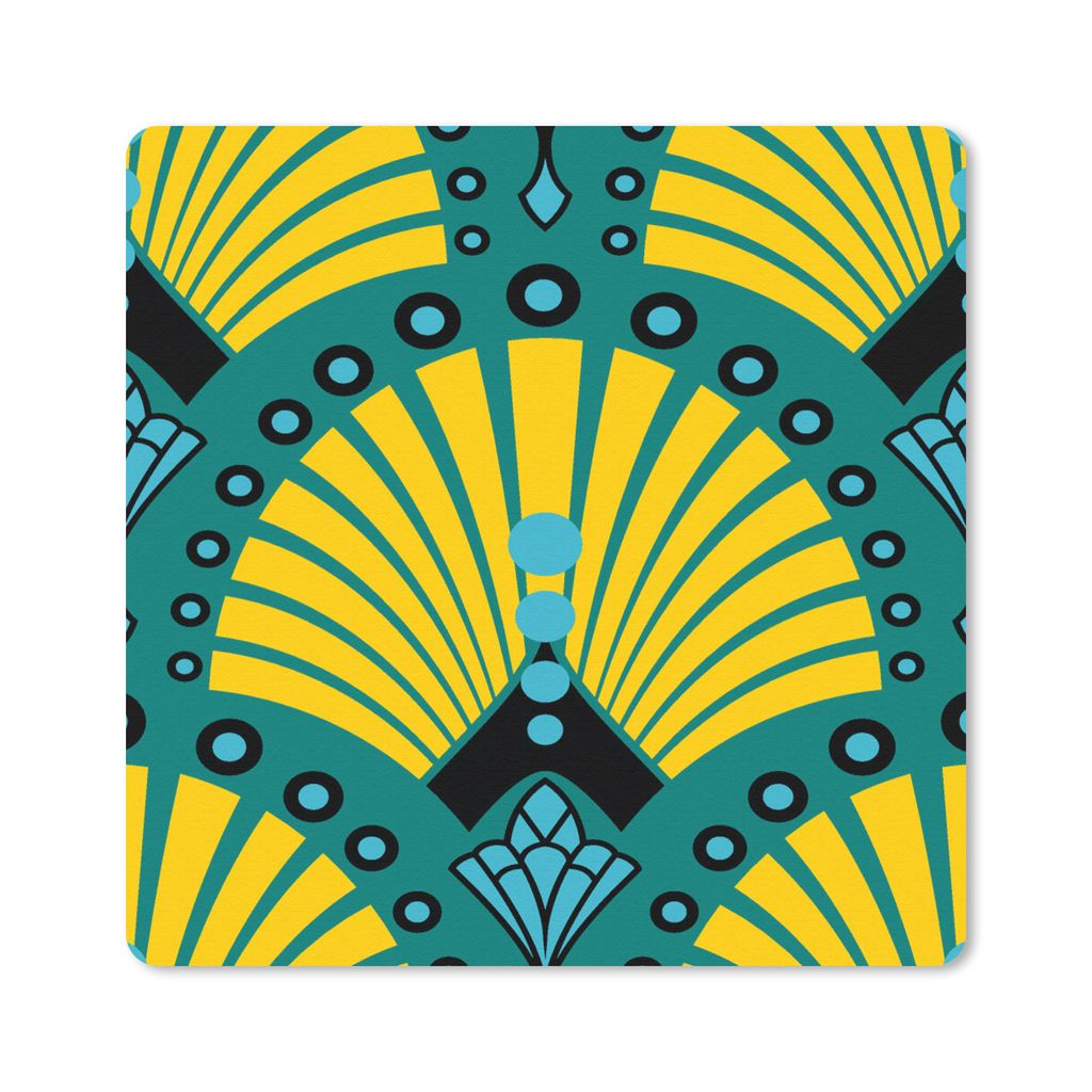 MuchoWow Mauspad Mousepad Art Deco - Muster - Blau - Gelb 20x20 cm - Mousepads - Maus Mat - Pad - Mausunterlage - Desk Mat - Bureauartikeln