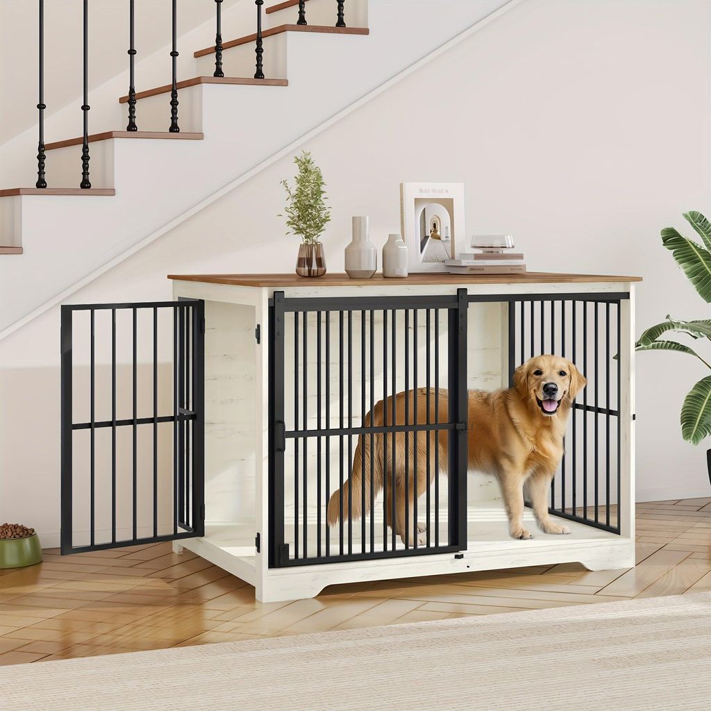 Jaula para perros grande, de metal y madera, 110 cm de Imagen del producto 