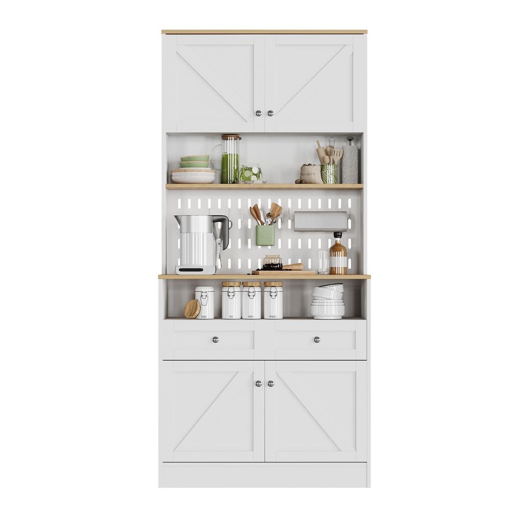 Fortuna Lai Stilvoller weißer Esszimmer Sideboard mit 2 Schubladen und 4 Türen – Elegantes Buffet für Küche, Esszimmer & Wohnzimmer mit Silbe...
