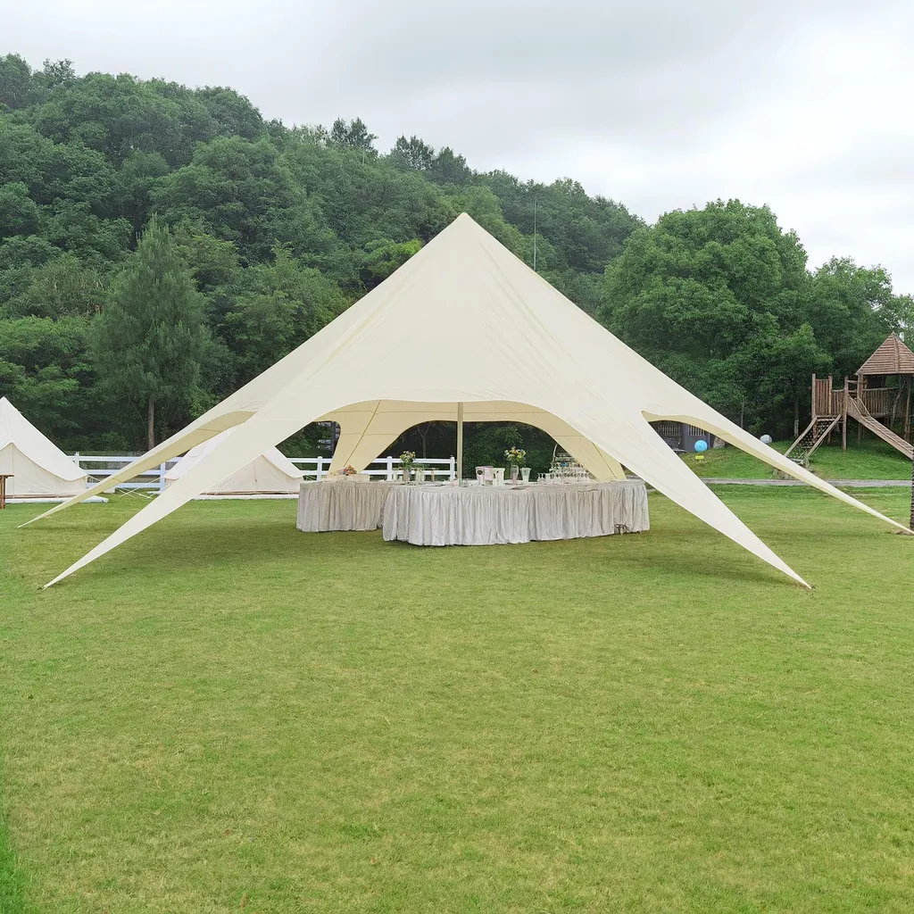 Tente de Réception Étoile 10x10m en Polyester 210D Imperméable Beige - 8
