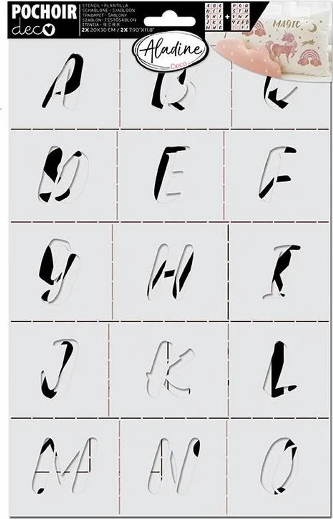 Pochoir alphabet créatif pour enfants Aladine planche 20x30 cm souple