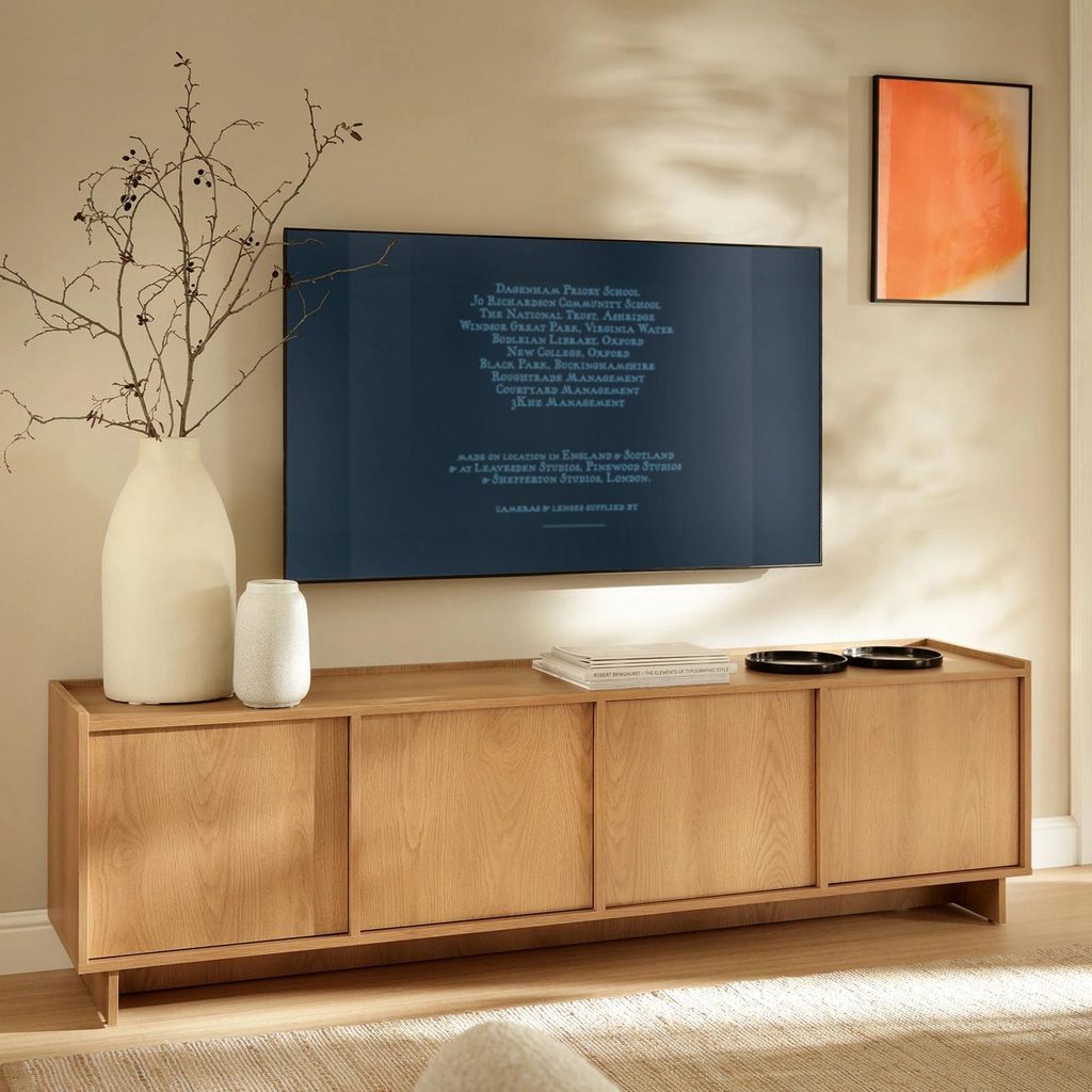 TV-Lowboard SUNA 195 cm Fernsehtisch Karamell Eiche 4 Türen Produktbild 