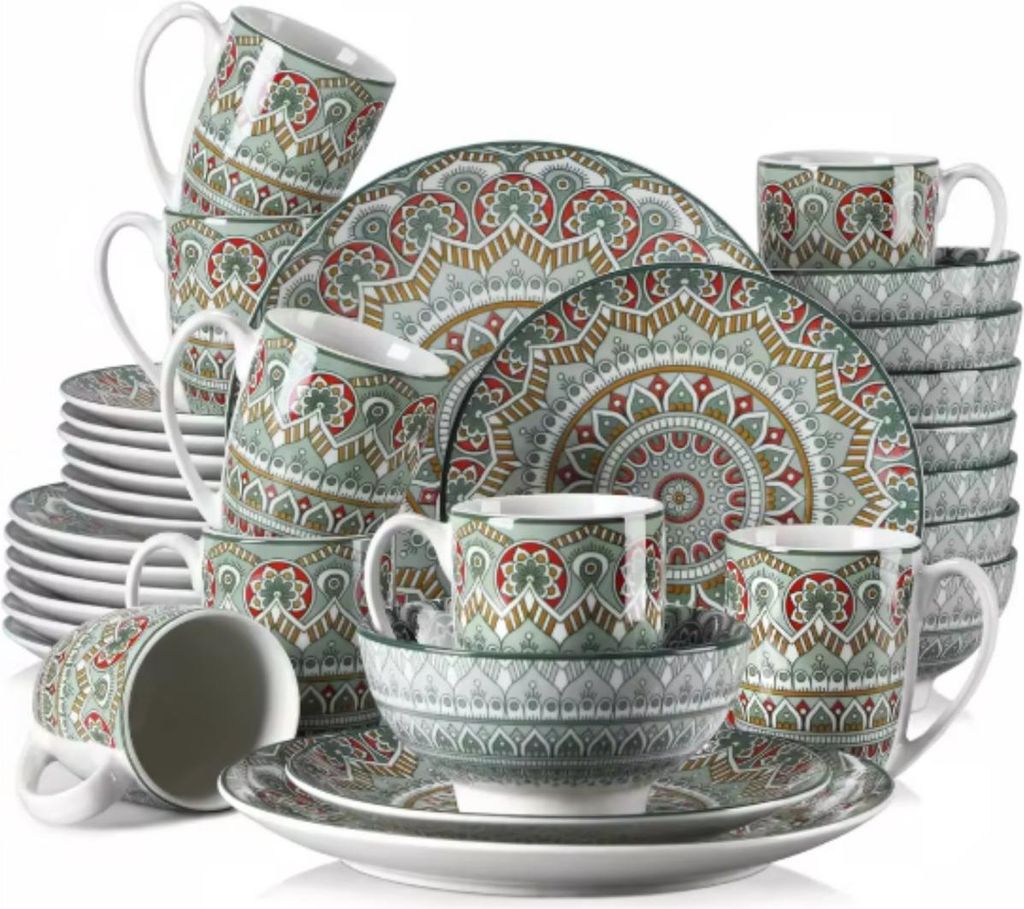 Vittoria Serviesset – 32-teilig – 8 Personen – Grün – Essteller, Frühstücksteller und tiefe Teller