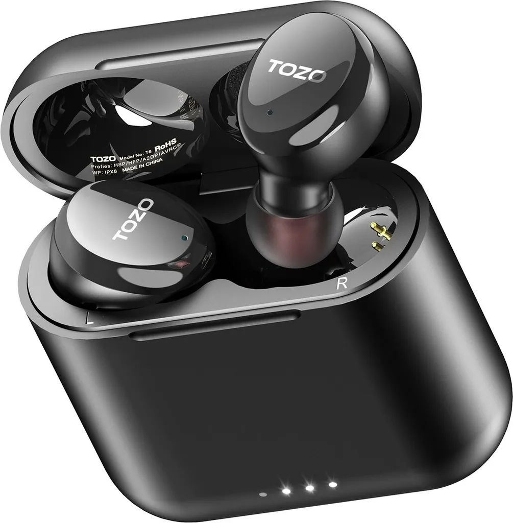 Écouteurs Sans Fil TWS TOZO T6S Noir avec Boîtier de Charge Rapide C