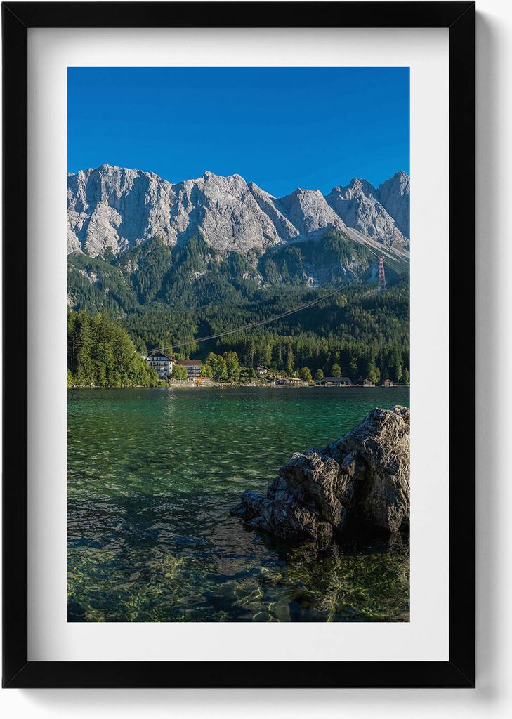 Zugspitzgipfel Deutschland– Wandbild mit Rahmen – Gerahmtes Bild – Wanddekoration – 40x60 cm – Schwarz