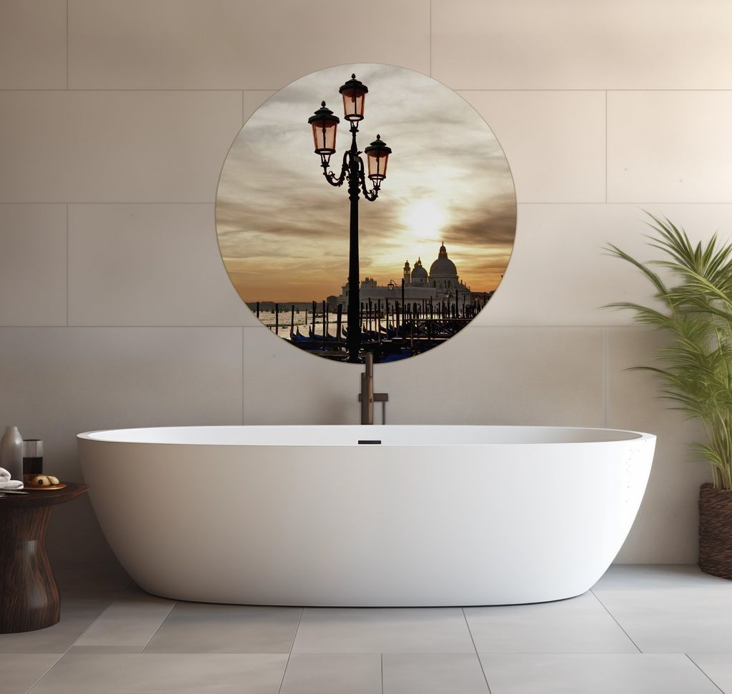 Wallario wasserfestes Poster selbstklebend 90 x 90 cm, Venedig - Lagune bei Sonnenuntergang, Badezimmerposter Spritzschutz mit Hochglanzoberfläche...