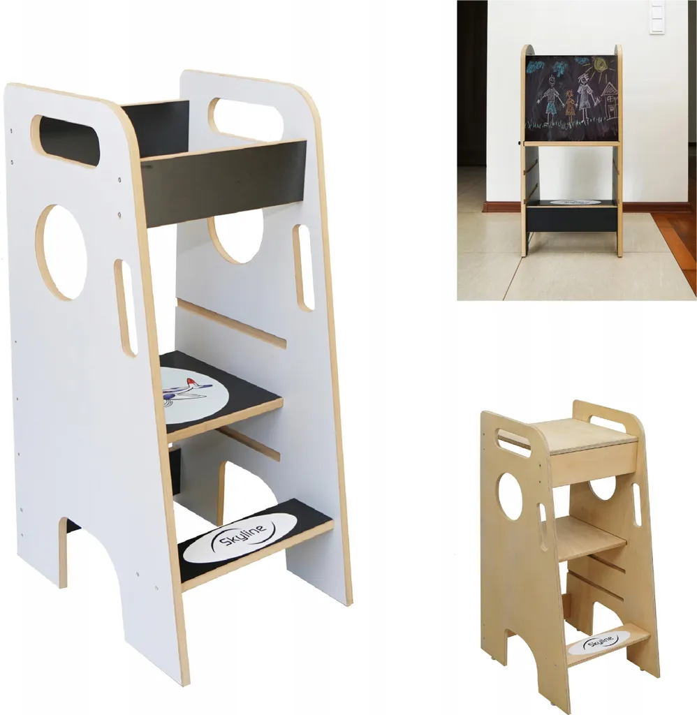 Tavolo e Sedia per Bambini 2 in 1: Aiuto Cucina in Legno Massello