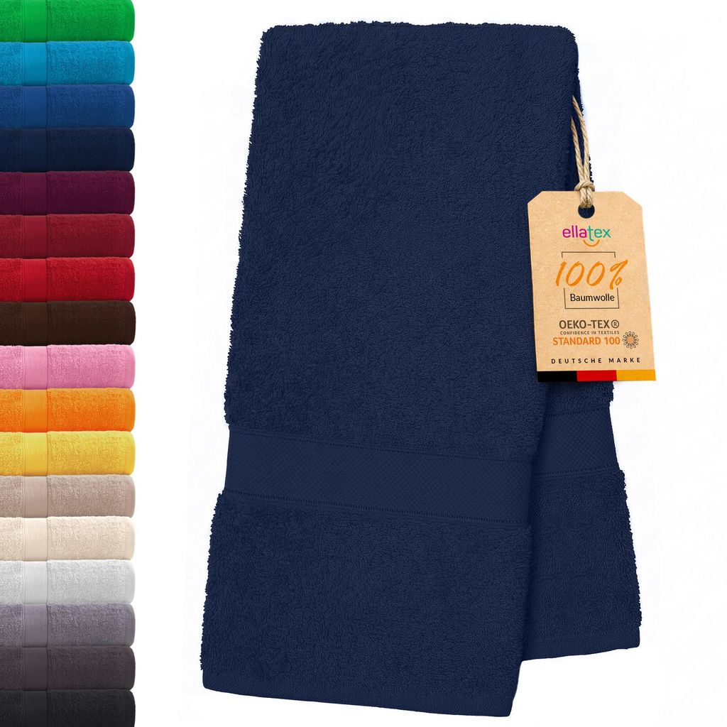 EllaTex PARIS Duschtuch 70x140 cm – 100% Baumwolle, 500 g/m² Frottier, flauschig & saugstark, in Farbe: Navy