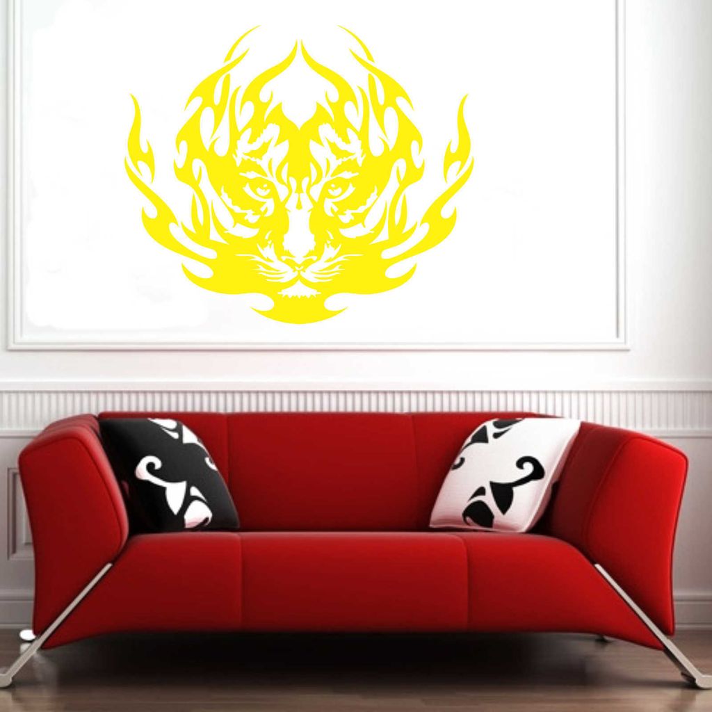 Wandtattoo - Wandaufkleber - Wandtattoo "Tiger Tribal" - 68cm x 58cm gelb - Dekoration Küche Wohnzimmer Wand