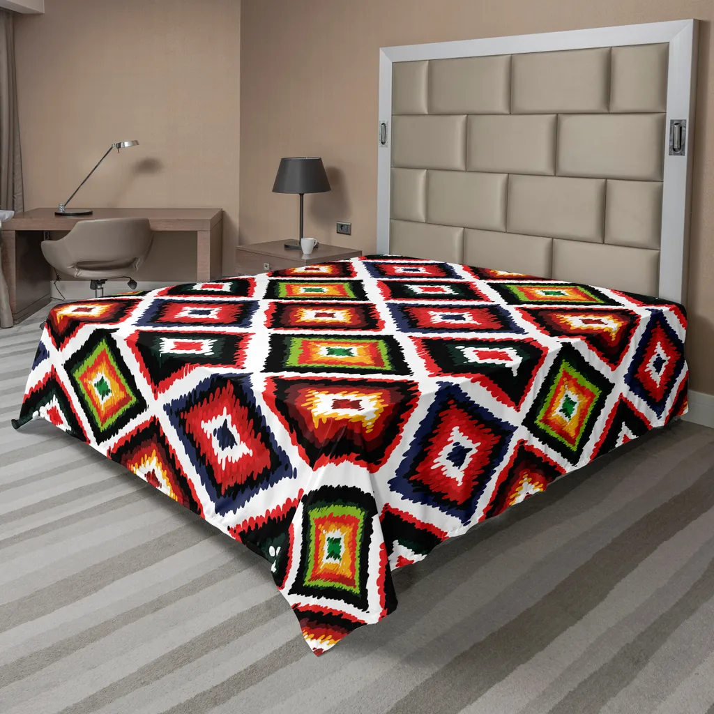 Drap de Lit Douceur Confort Motif Ethnique Ikat Vintage 275 cm x 260 cm