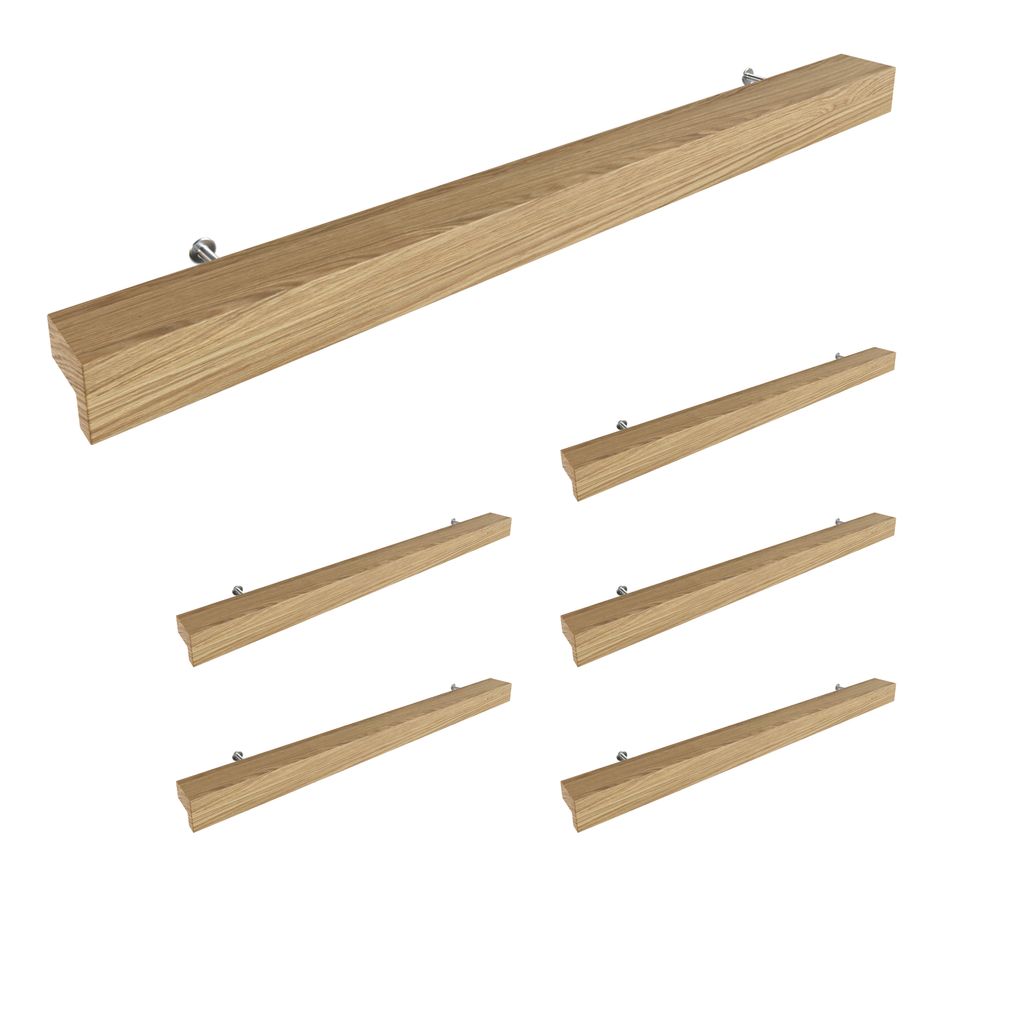 Sossai Holz Möbelgriffe aus Eiche | GAH01 | Lochabstand 224mm, Länge 304mm, 6 Stück