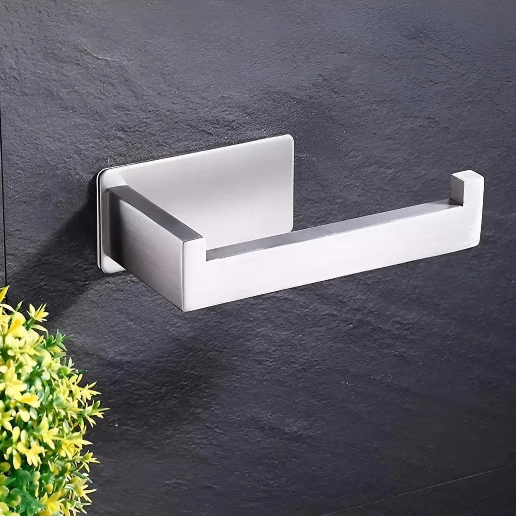 Porte-papier hygiénique inox argent 14x6,5x4,5 cm sans perçage adhésif