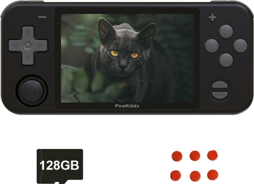 Powkiddy RGB10 3,5 Zoll IPS Screen Retro Classic Games Handheld Game Console + 128G Speicherkarte, Linux OS (Schwarz)