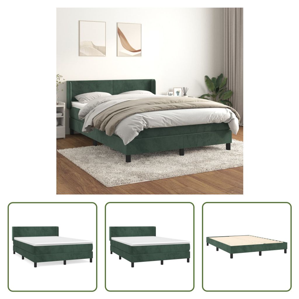 The Living Store Boxspringbett mit Matratze Dunkelgrün 140x200 cm Samt