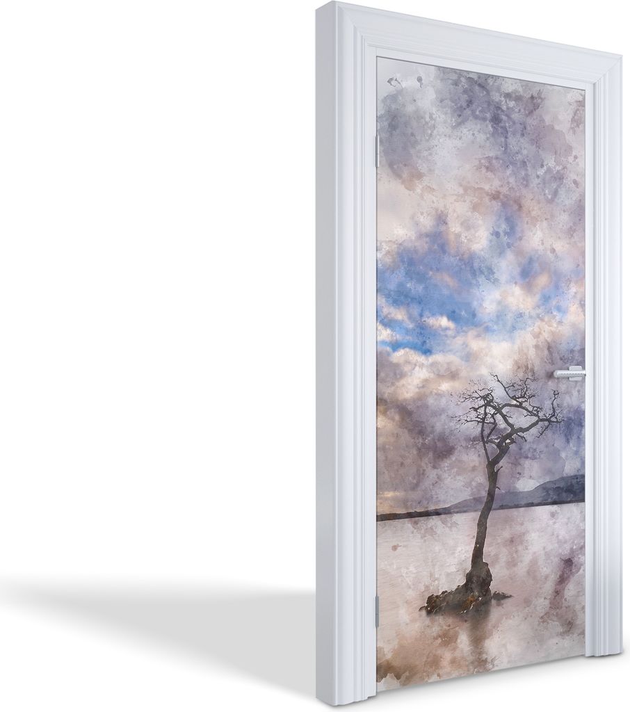 Türdeko Aufkleber Selbstklebende Wandsticker Personalisiert - Einsamer Baum - 95 x 205 cm