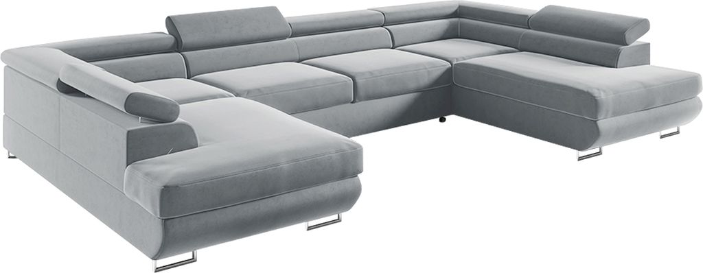 U-förmiges 5-Sitzer-Sofa mit Bettkasten Lyam Hellgrau