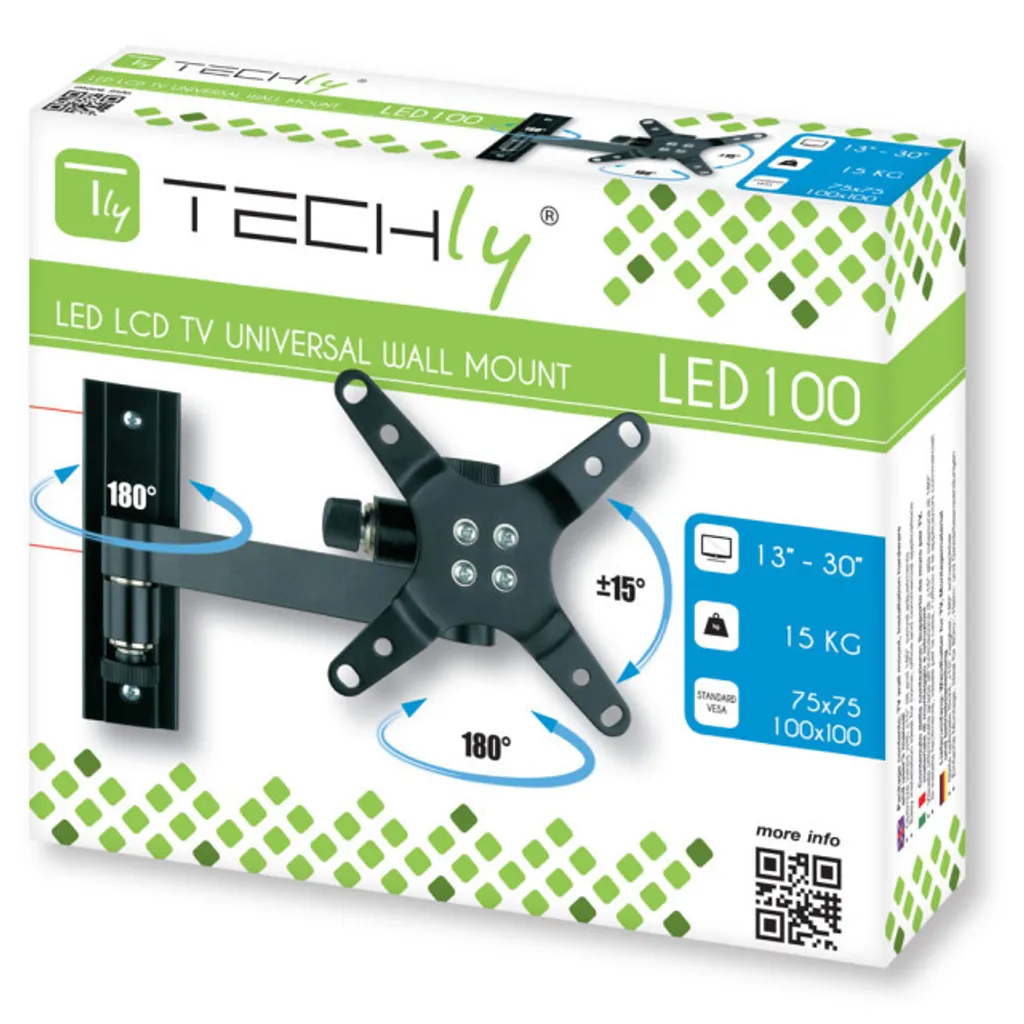 Support TV Mural 13-30 pouces Inclinable avec Double Articulation Techly