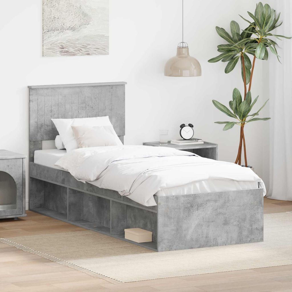 "Schlussverkauf" Einzelbett 1 PLACE - bettrahmen moderne - Beton Grau 75x190 cm Massives Kiefernholz C1953