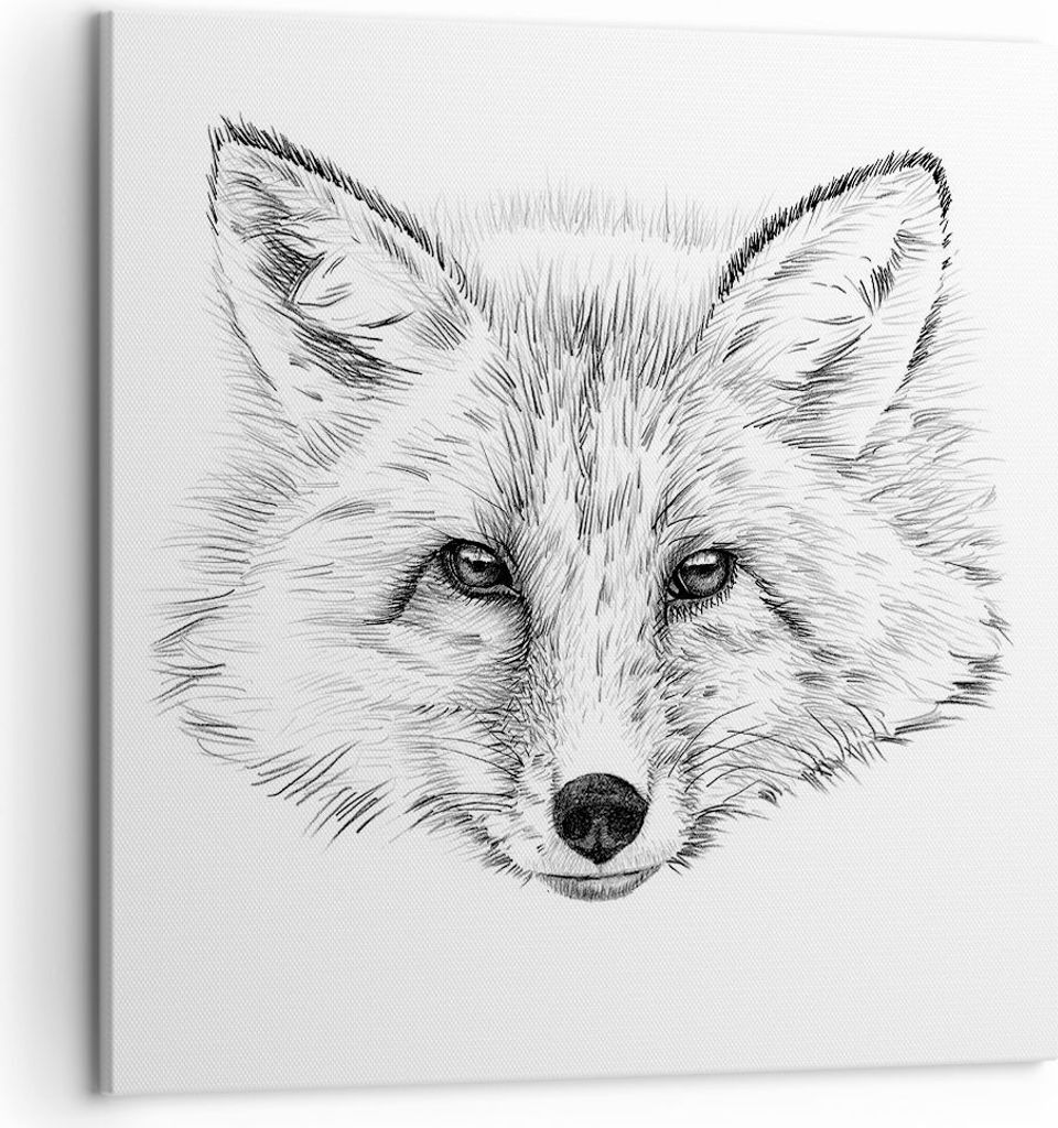 Bild auf Leinwand - Leinwandbild - Wolf Kinder Skizze illustriert - 50x50cm - Wand Bild - Wanddeko - Leinwanddruck - Bilder - Kunstdruck - Wanddeko...