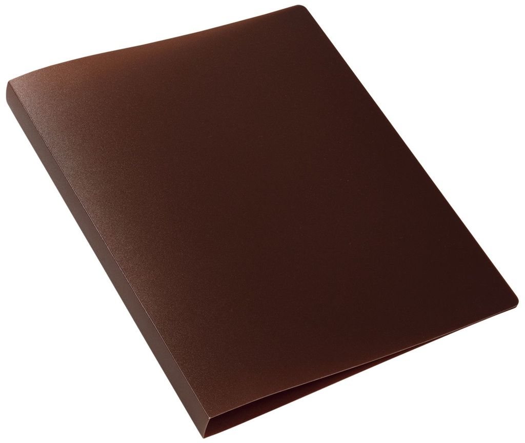 A brown ring binder is shown against a white background.