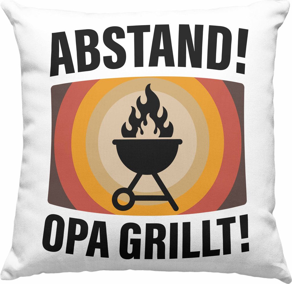 Trendation - Opa Grillt Deko-Kissen mit Füllung 40x40 Geschenk Geschenkidee Großvater Sommer Grillen BBQ Vatertag Opa (Grau)