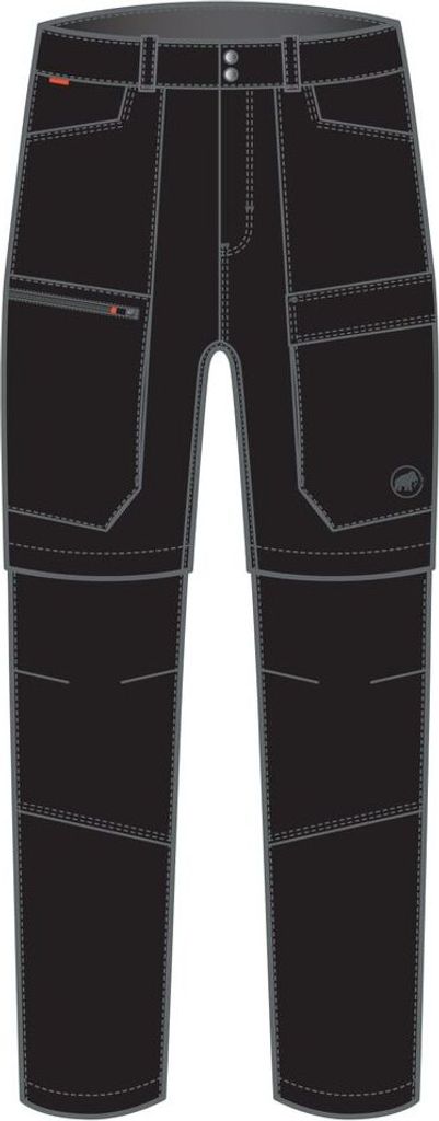 Zinal Hybrid Zip Off Pants von Mammut; schwarze Trekkinghose mit Reißverschluss zum Abnehmen der Beine; mehrere Taschen.