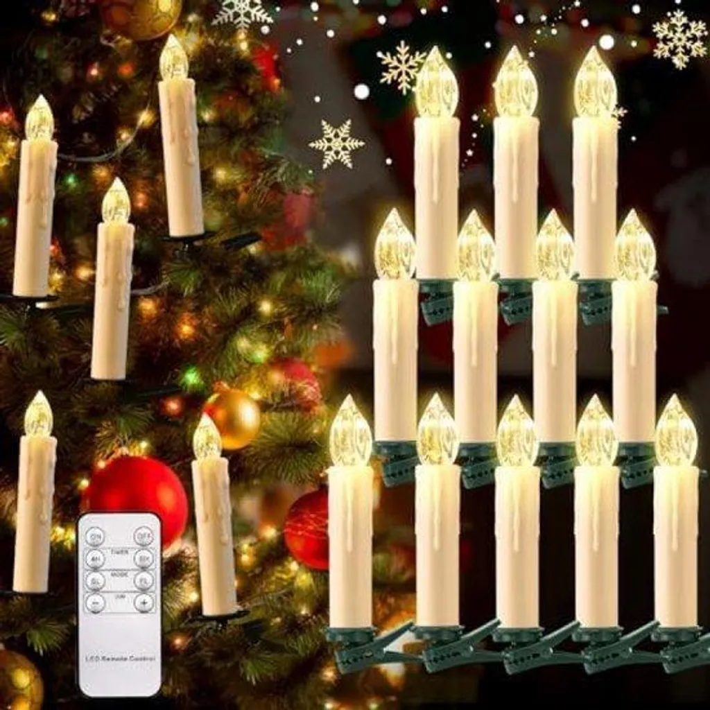 Lot de 12 bougies de Noël LED blanc chaud étanches avec télécommande