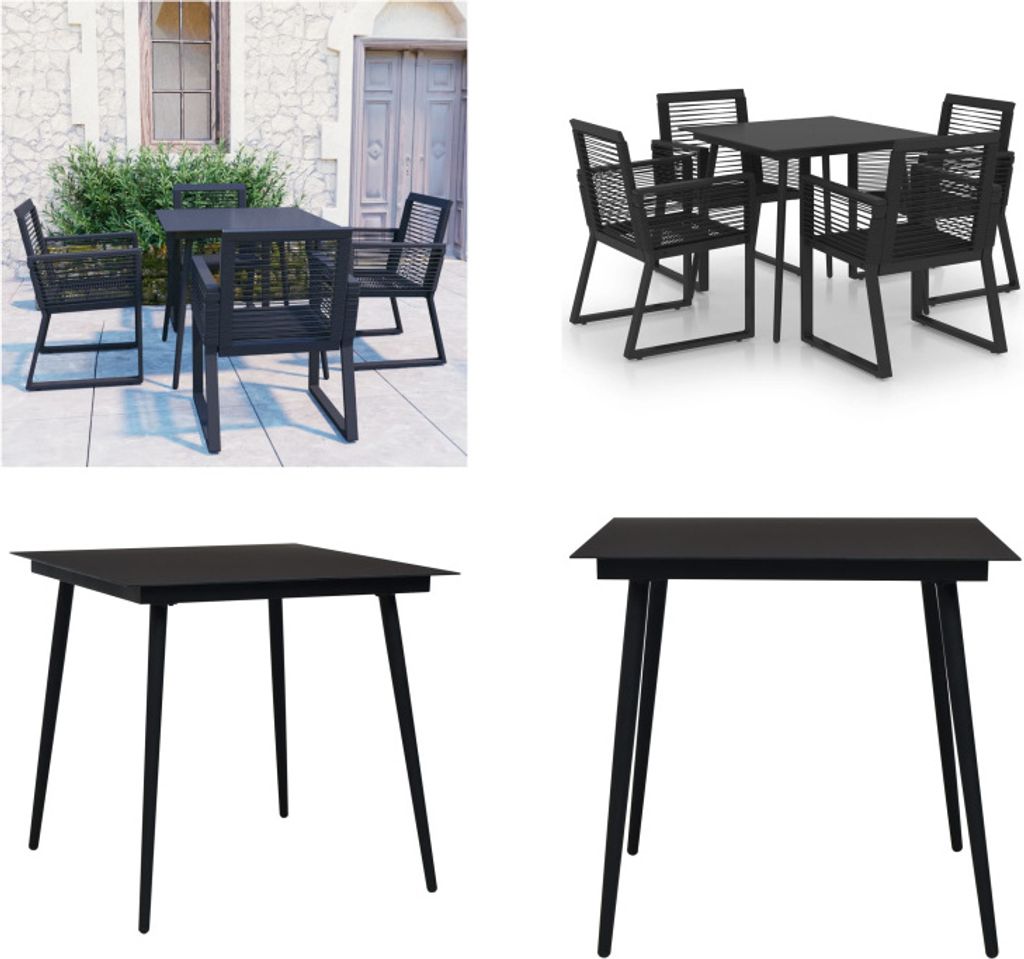 vidaXL 5 tlg. Garten Essgruppe PVC Rattan Schwarz - Garten-Essgruppe - Garten-Essgruppen - Essgruppe - Essgruppen
