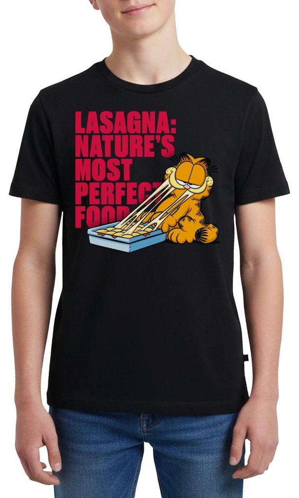 Spreadshirt Garfield Lasagne Das Perfekte Essen Teenager Premium T-Shirt, 146/152 (10 Jahre), Schwarz