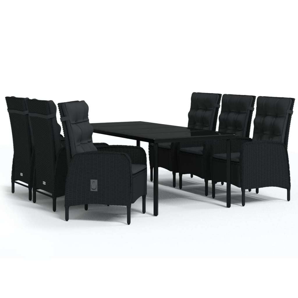 7-tlg. Garten-Essgruppe mit Kissen Schwarz