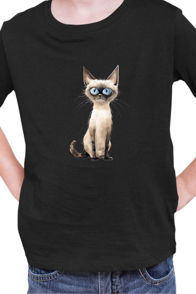 Kinder T-Shirt Funny Cats Breeds Siamese Cat, 9-11 Jahr - 140 / Schwarz
